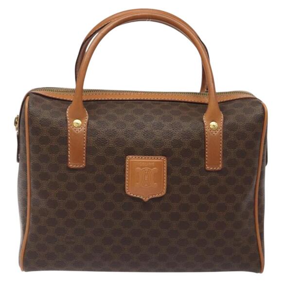 CELINE Macadam Canvas Hand Bag Pvc Leather Brown Gold - Picture 2 of 12